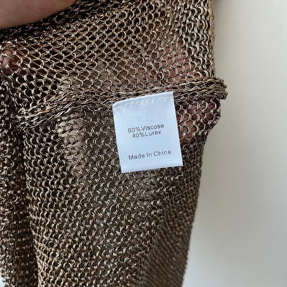 Tuckernuck Indie Metallic Bronze Knit Short Sleeve V-Neck Midi Dress Size M NWT - Picture 8 of 9